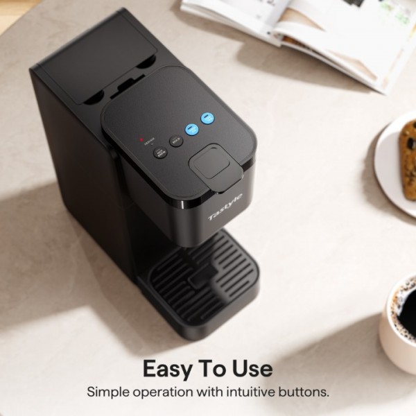 Tastyle Single Serve Coffee Maker for K Cup, Ground and Tea Leaves, Hot and Iced Coffee Machines with Bold Setting, 6 to 16 Oz Brew Sizes, Compact for Small Spaces, Black